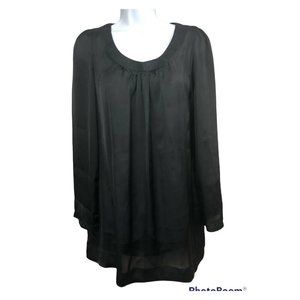 🍑 4/$25 Paraella Top Tunic Sz Large Black Semi-sheer Long Sleeves Boho Chic NWT